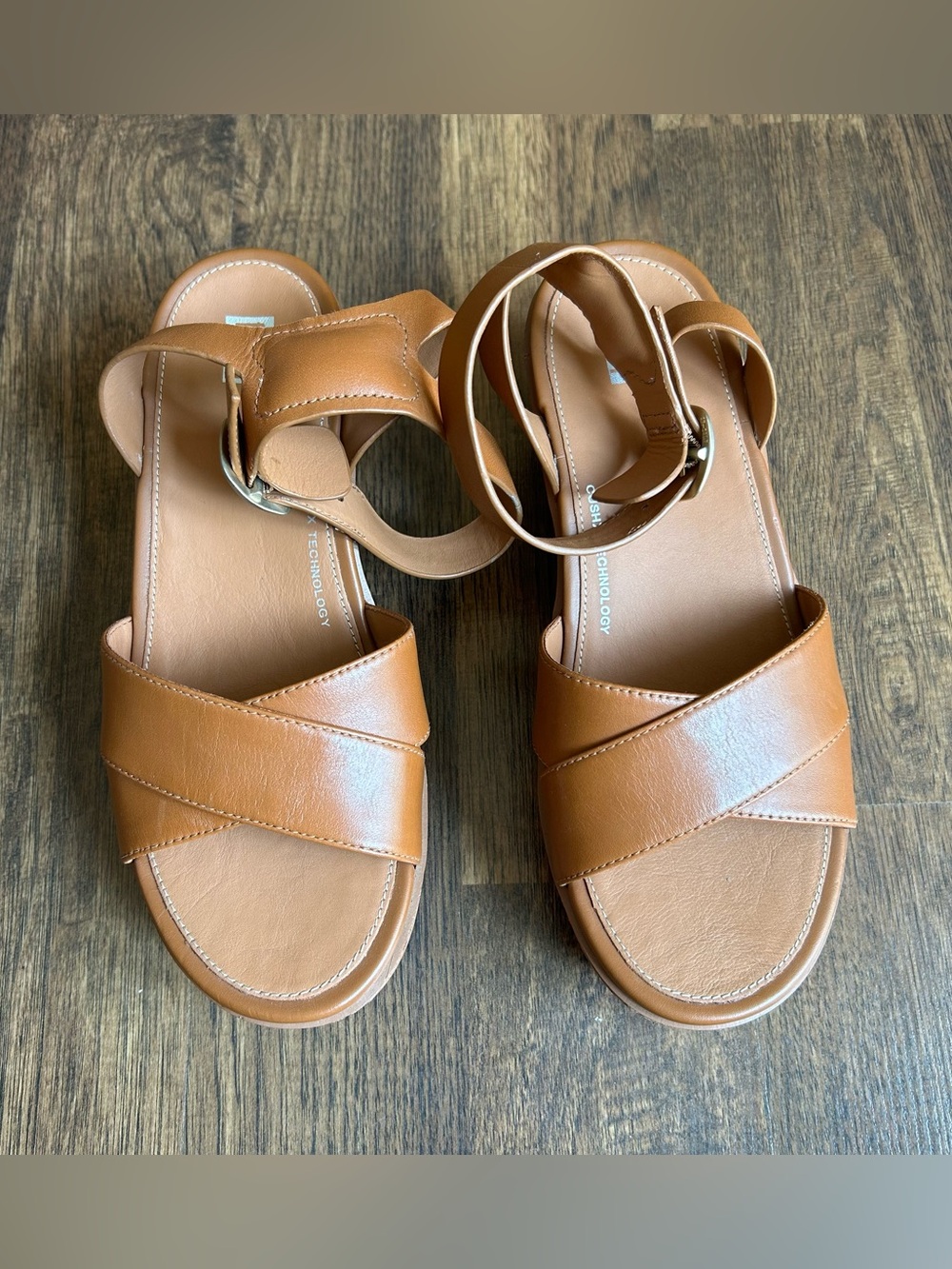FitFlop Pilar Crossover Brown Leather Ankle Strap Platform Sandals 9 - Picture 2 of 6